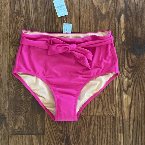 J.Crew Factory High Waist Tie Bikini Bottoms in Radiant Fuchsia Medium - Picture 5 of 12